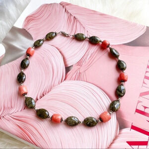 Gemstone Necklace Pink and Green Stones